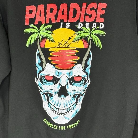A**holes Live Forever Size M Hoodie Pullover Black Skull Pirate Palms Ablaze - Picture 3 of 4